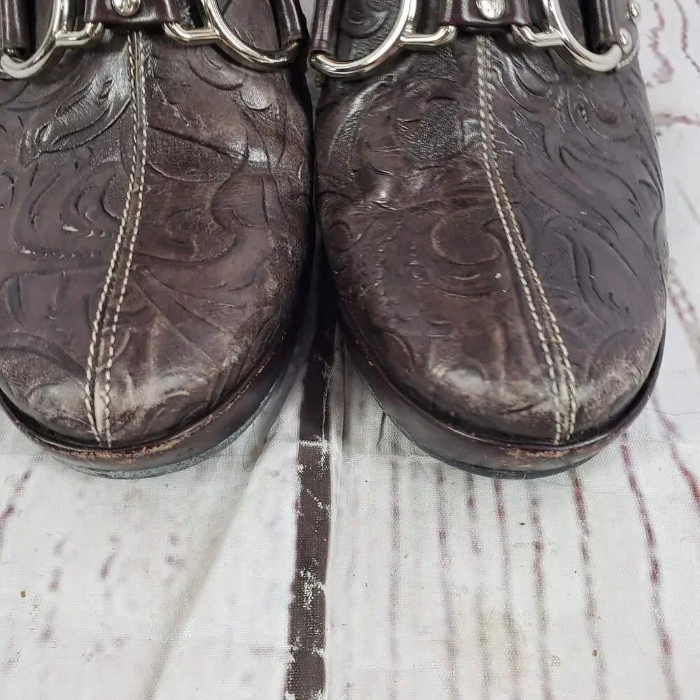Cole Haan Women's Brown D18198 Leather Tooled Clog Mules Size 7B